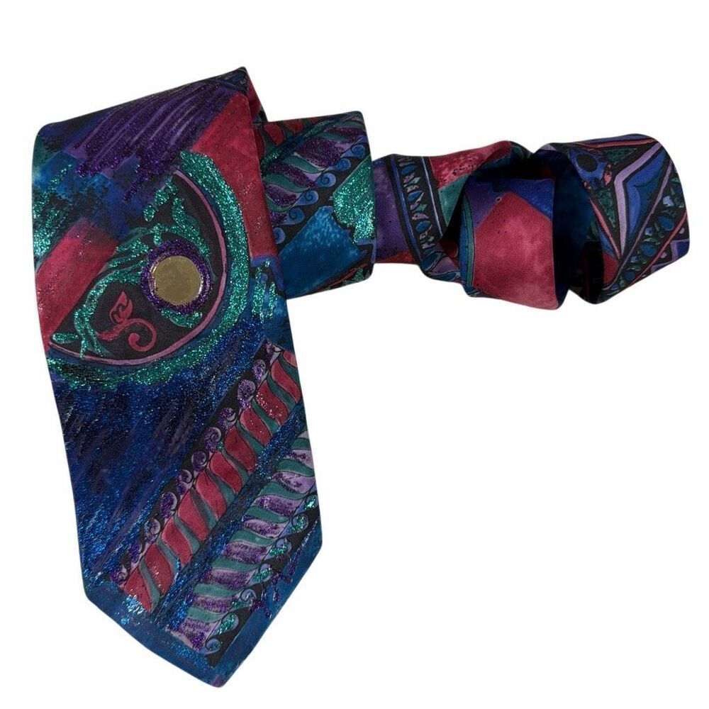 Italian Handmade Silk Tie Abstract Luxe Statement Vtg Retro Designer Necktie Art